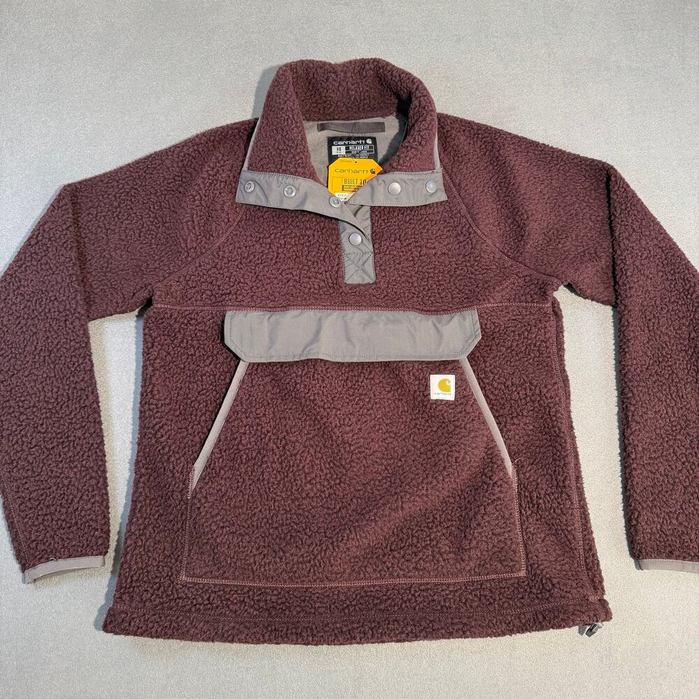 NWT Carhartt Women XS Relaxed Fit Sherpa Fleece Pullover Blackberry Burgundy